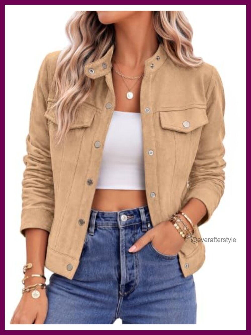 Faux Suede Cropped Jacket Snap Button Pockets Fall Shacket Coat